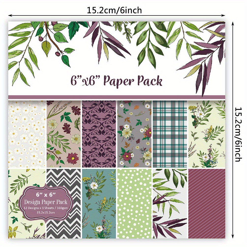 12pcs Floral Geometric Scrapbooking Paper DIY Background Craft M
