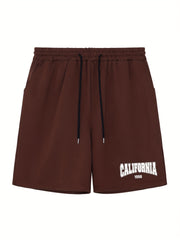 Men's California Print Workout Shorts Active Stretch Breathable Drawstr
