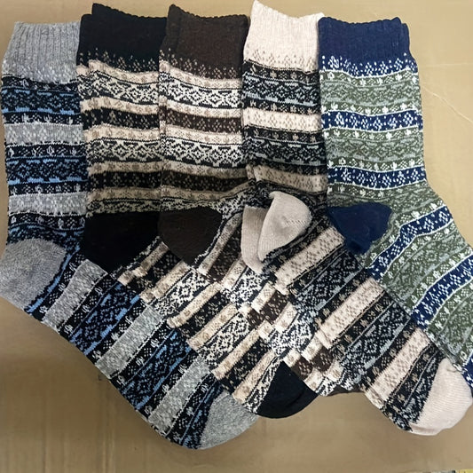 5 Pairs Vintage Wool Cotton Crew Socks For Men US Size 7