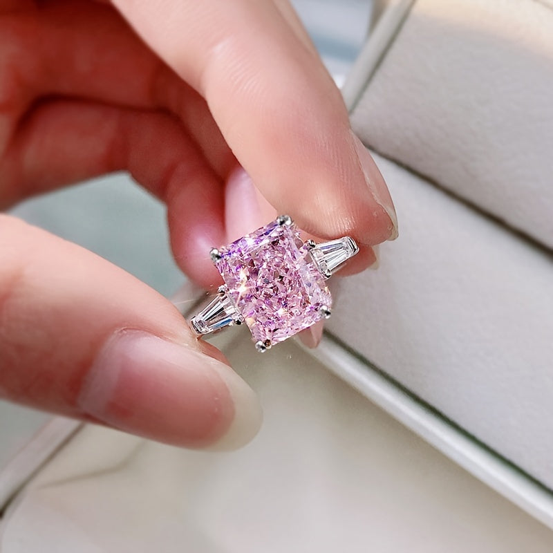 Square Pink Zircon Ring Size 5 10