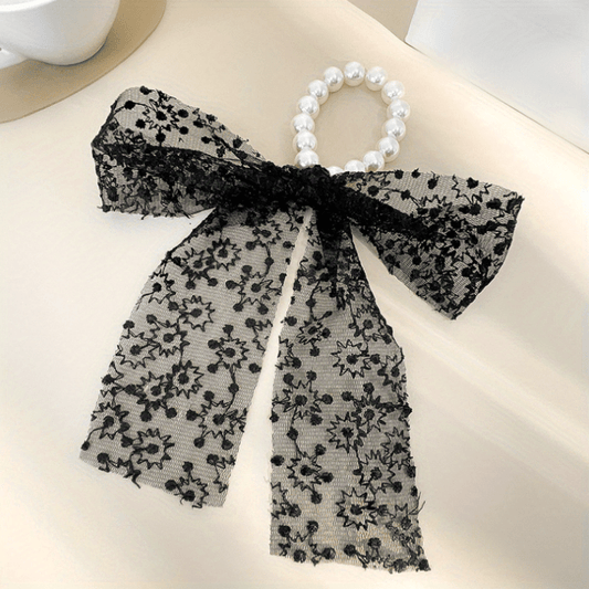 Lace Bow Faux Pearl Hair Tie Ribbon Hair Loop Hair Accessories