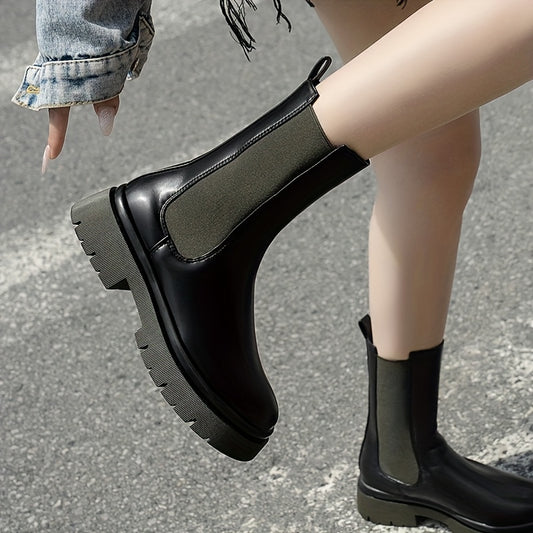 Chelsea Waterproof Snow Boots Faux Leather Flat Mid Calf Boots