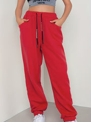 Women's Plus Solid Elastic Drawstring Sports Joggers