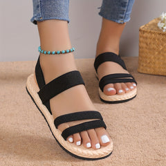 Women's Elastic Strap Flat Sandals Open Toe Slip On Shoes Comfortable Espadrille