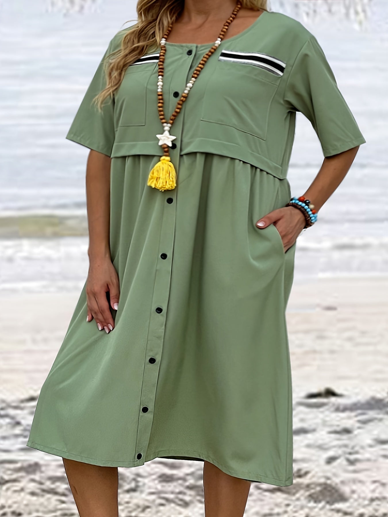 Plus Size Casual Shirtdress Short Sleeve Button Up Maxi Dress