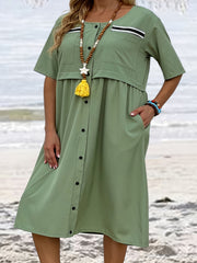Plus Size Casual Shirtdress Short Sleeve Button Up Maxi Dress
