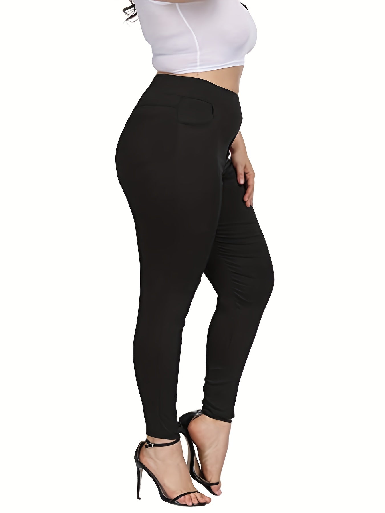  Solid High Rise Medium Stretch Skinny Pants