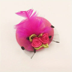 Doll House Hat Brushed Double Flower with Feathers Top Hat Hairpin