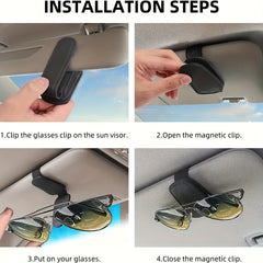 Car Sun Visor Magnetic Leather Sunglasses Holder & Card Holder Grey Red