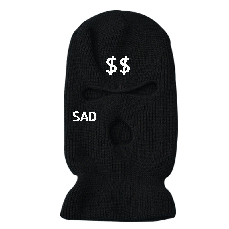 Embroidered Funny Hat 3 Hole Ski Mask Woolen Knitted Hat Winter Warm