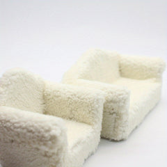Soft Beige Plush Single Sofa with Pillow for Dollhouse