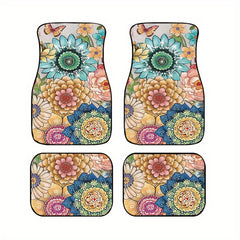 4pcs Colorful Floral Car Floor Mats Water Absorbent Non-slip Stain Resistant