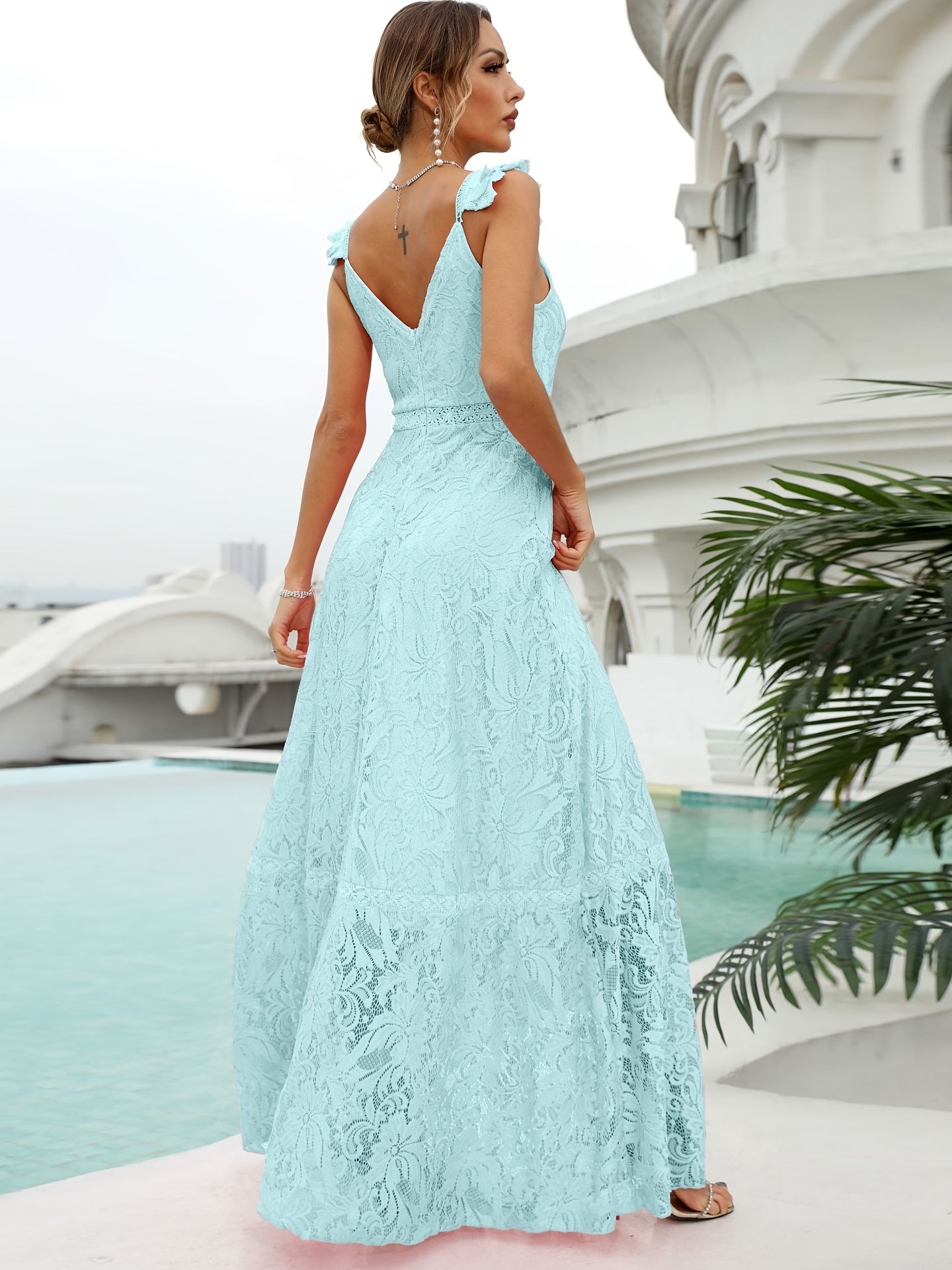 Boho Lace Wedding Dress V Neck Cocktail Party Dress