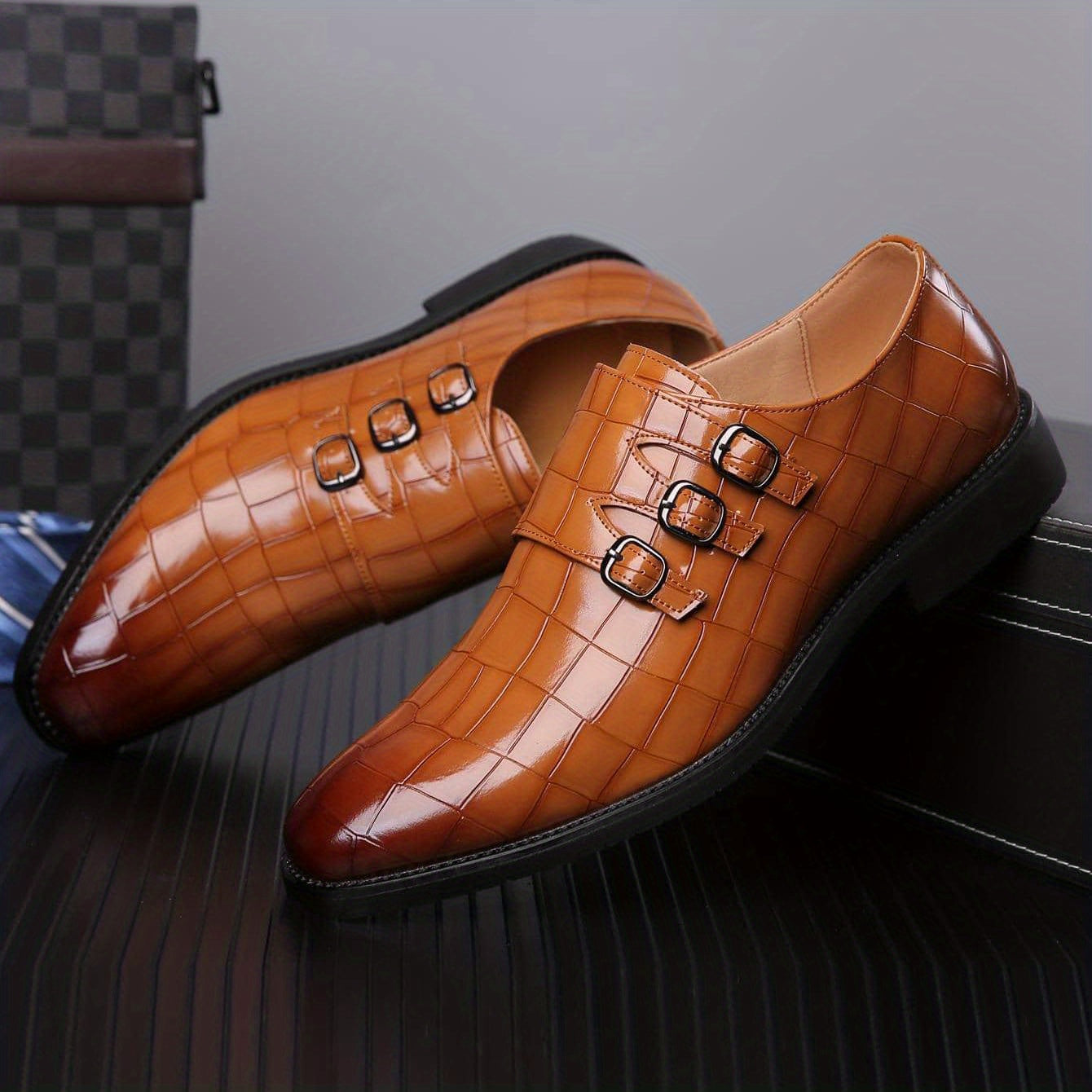 Men's Plaid Print Slip On Casual Dress Shoes