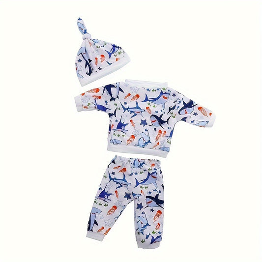 3 Piece Shark Pattern Outfit For 17-18 Inch Dolls - Christmas Gift
