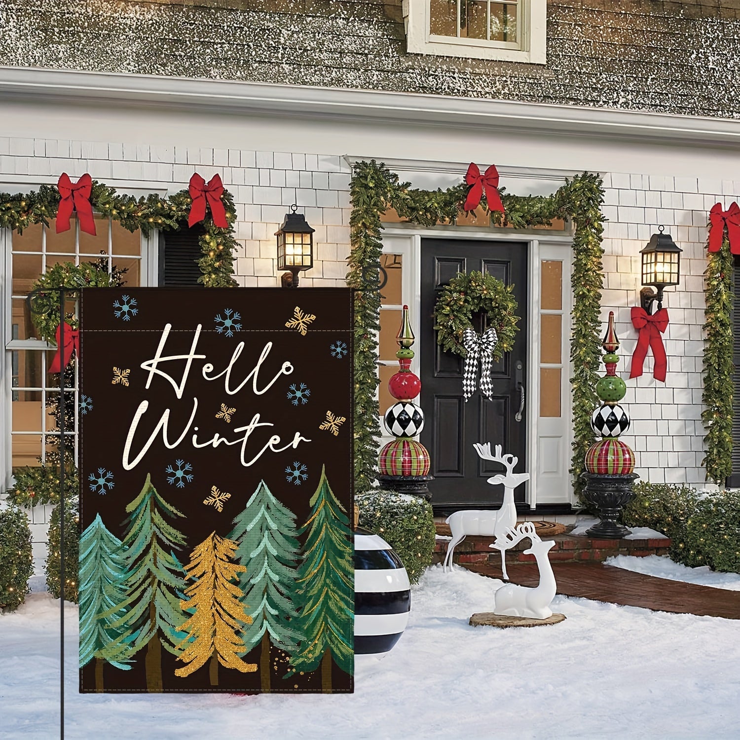 Winter Christmas Trees Snowflake Garden Flag 30 48x45 72 Cm Double Sided