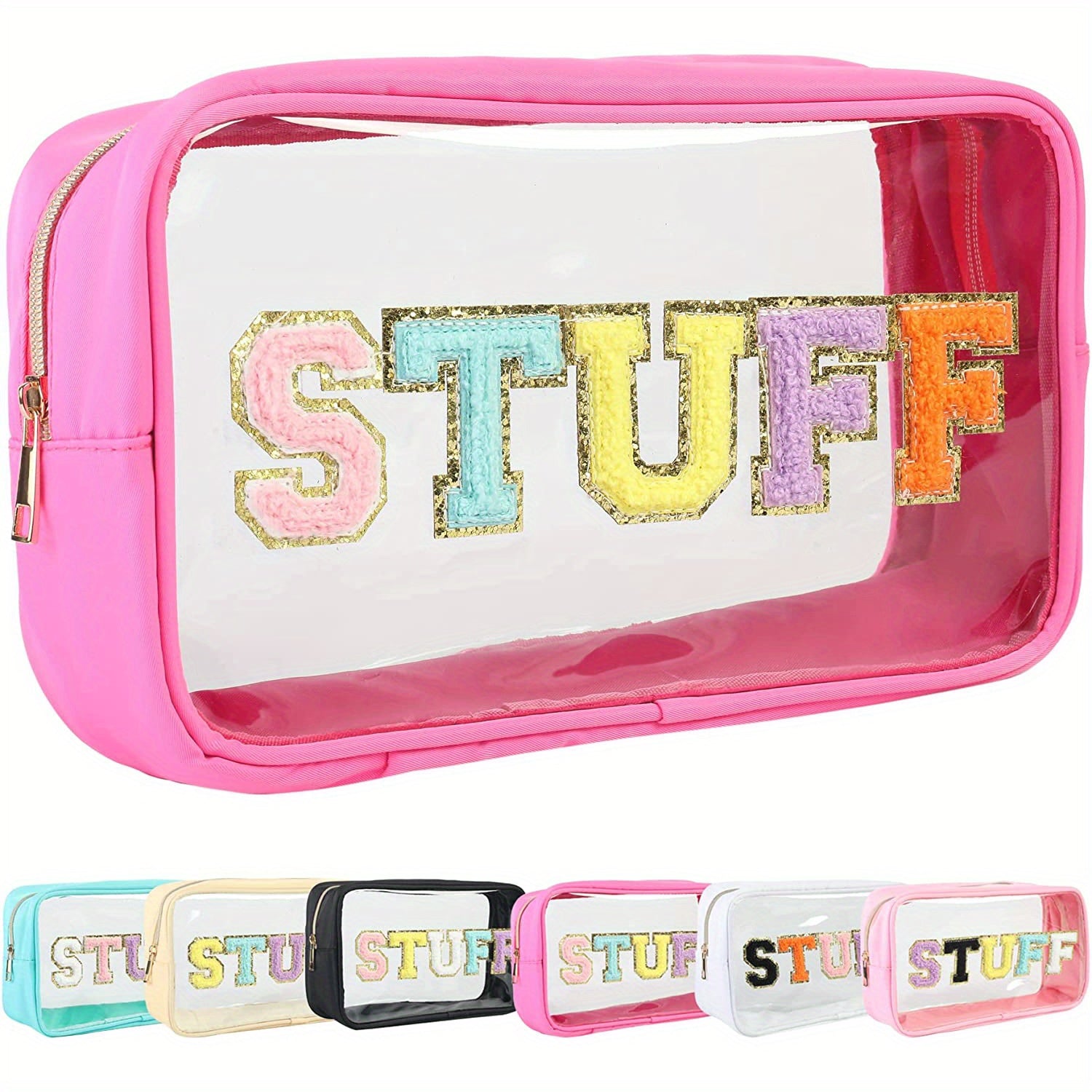 Large Clear Chenille Letters Makeup Bag for Travel