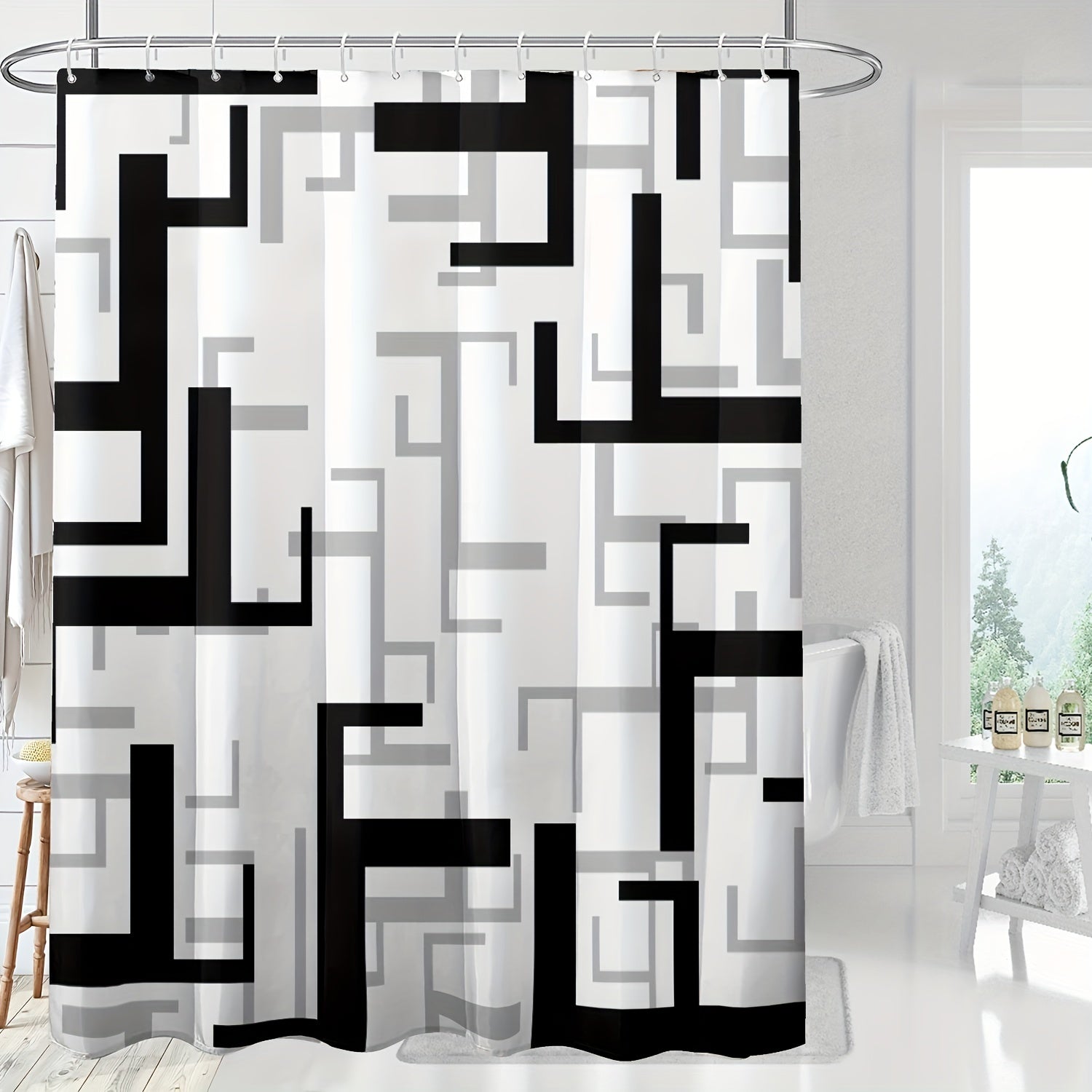 Geometric Stitching Pattern Shower Curtain Modern Decor
