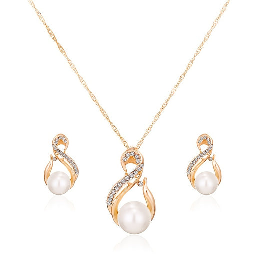 Zirconia Bridal Jewelry Set Necklace & Earrings Faux Pearls Anniversary Gift