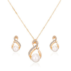 Zirconia Bridal Jewelry Set Necklace & Earrings Faux Pearls Anniversary Gift
