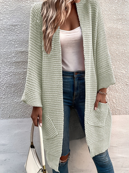 Cable Batwing Sleeve Open Front Cardigan with Pockets