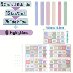 75 Bible Tabs & 6 Highlighters Set - Colorful Tabs for Women