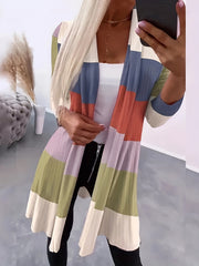  Colorblock Long Sleeve Open Front Cardigan