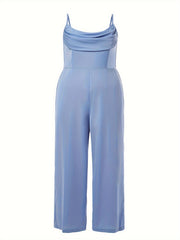  Solid Cowl Collar Wide Leg Cami Jumpsuit