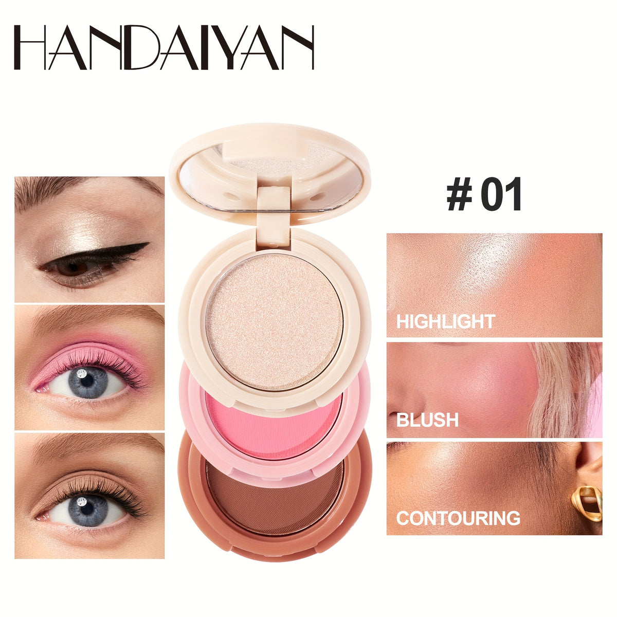 3-in-1 Contour Highlight Blush Palette Face Brightening Matte Eye Shadow