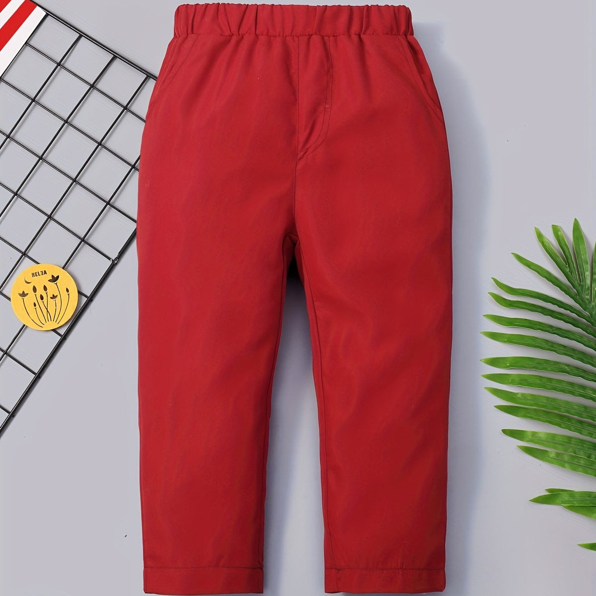 Boys Elastic Waist Long Pants Straight Leg Trousers Solid Casual Pants