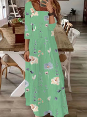 Floral Print Short Sleeve Square Neck Maxi Dress