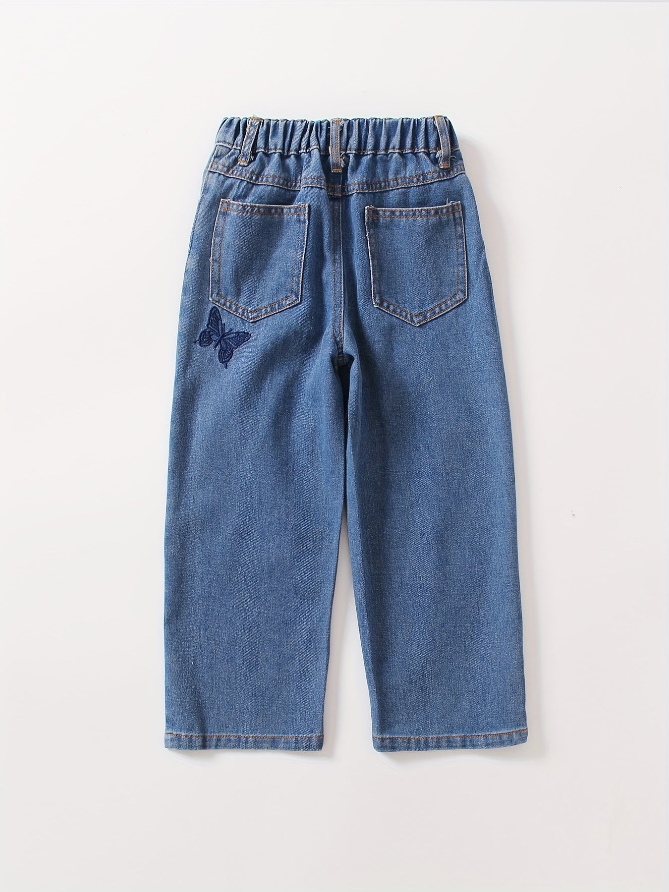 Girls' Flare Leg Butterfly Embroidered Jeans