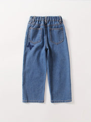 Girls' Flare Leg Butterfly Embroidered Jeans