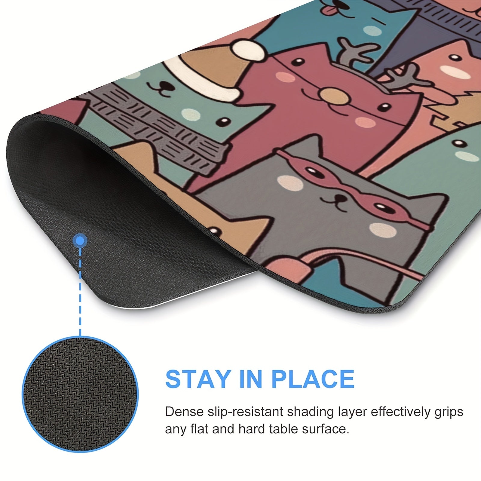 Cartoon Cat Heads Mouse Pad Non Slip Rubber Base Waterproof Mouse Mat