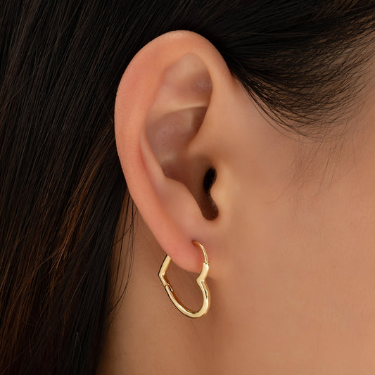 14K Plated Heart Hoop Huggie Earrings Classic Minimalist Women Girls Gift