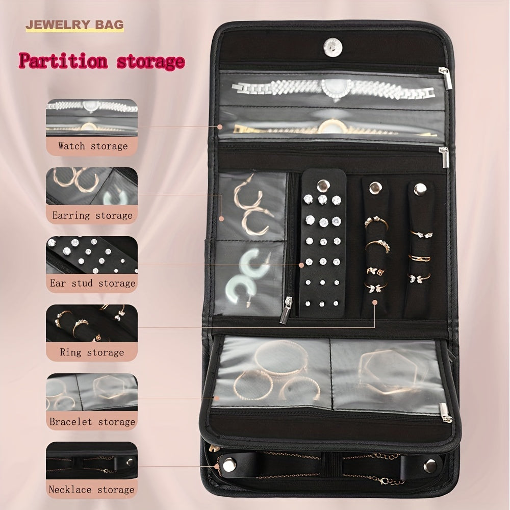 Foldable Jewelry Storage Bag Travel Roomy Earrings Ring Organizer