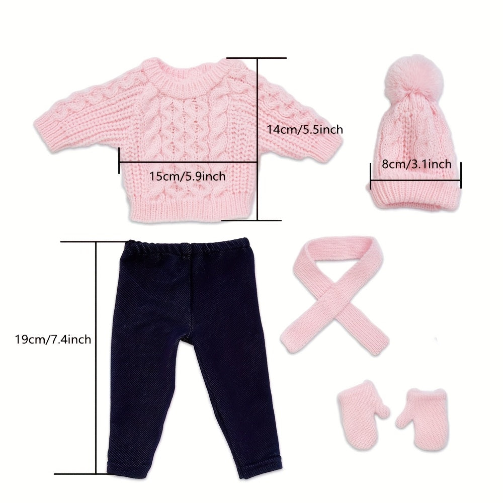 5pc Light Pink Knitted Doll Clothes for 18" Dolls - Kids' Favorite Gift