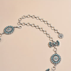 Turquoise Inlay Flower Metal Chain Vintage Bow Carved Belly Chain