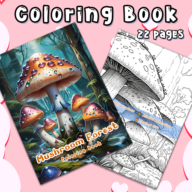 Mushroom Forest Coloring Book - 24 Pages