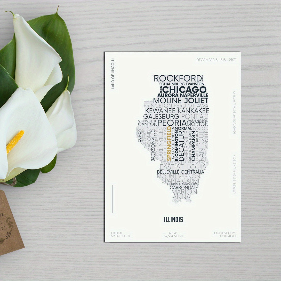 Illinois State Map Sticker Modern Typography Art Waterproof Removable Kid