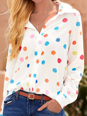  Colorful Dot Print Button Up Blouse