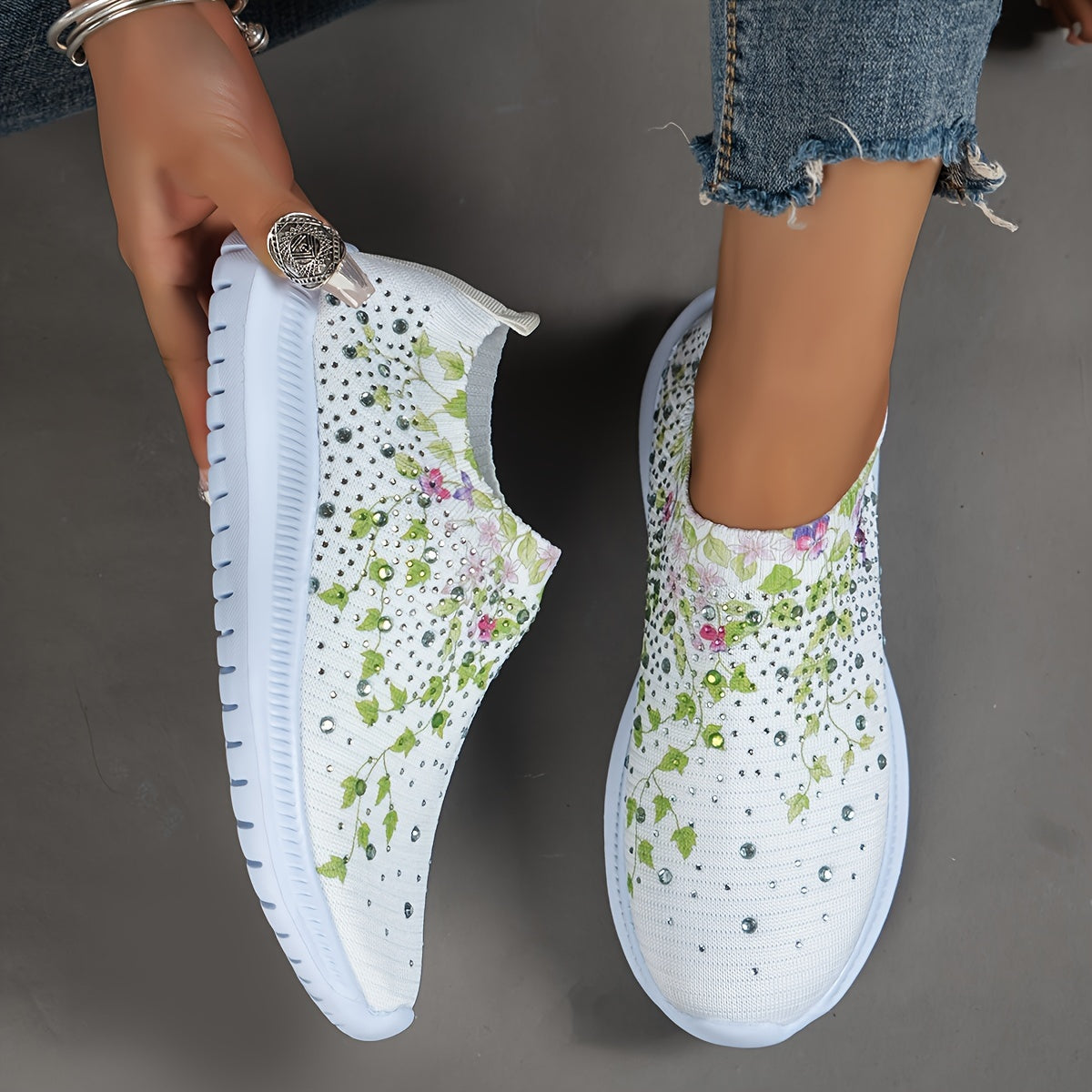 Women's Floral Pattern Rhinestone Tennis Sports Shoes
