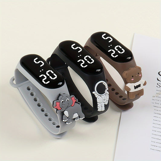 3pcs Animal Series Kids' Digital Watches Astronaut Elephant & Bear Designs