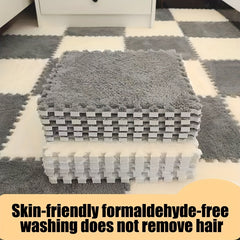 12pcs Plush Interlocking Floor Mat with Border Soft Tiles for Home Playroom