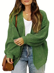  Solid Lantern Sleeve Open Front Cardigan
