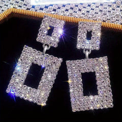Geometric Square Stud Earrings Drop Wedding Crystal Earrings