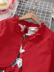 Girls Long Sleeve Top And Matching Rose Print Dress