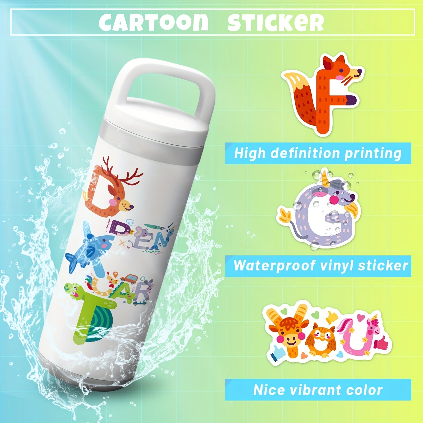 50pcs Number Letter Animal Stickers Educational Doodle Stickers