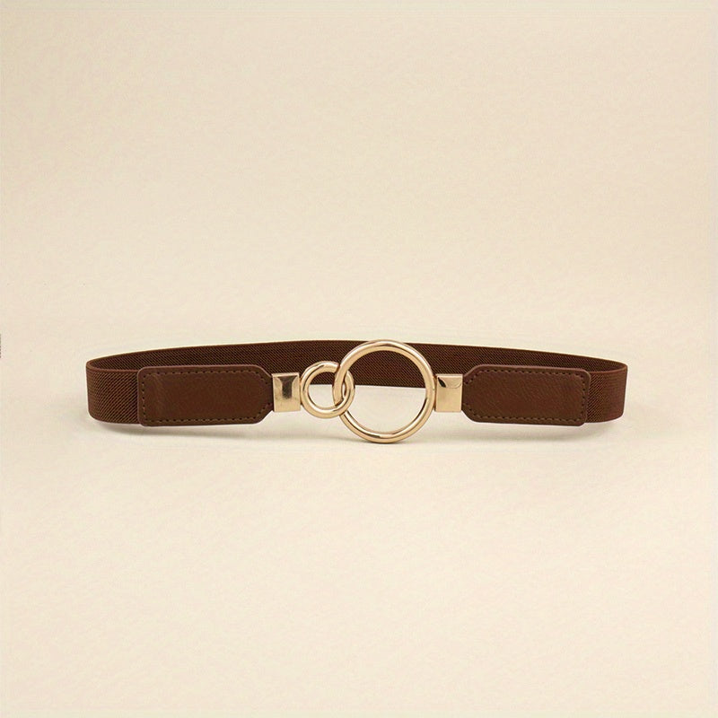 Double O Buckle Elastic Thin Belt Solid Waistband for Women