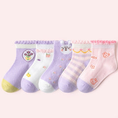 Girls Ruffled Flower Print Knit Socks Cartoon Mesh Breathable Socks